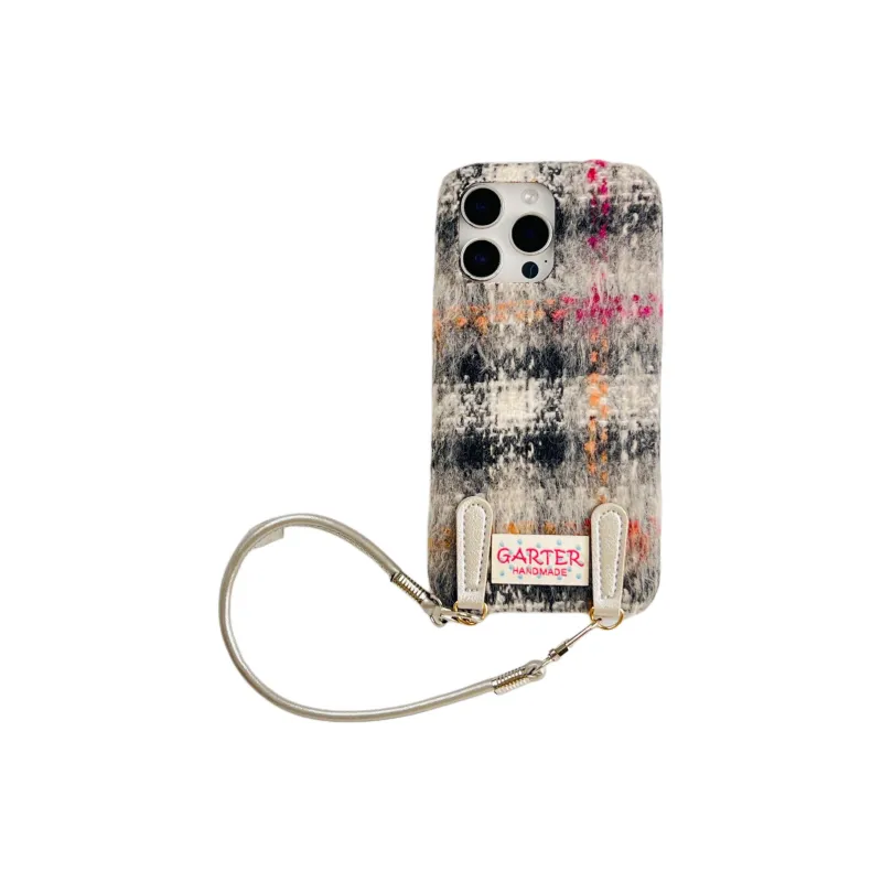 Wei Xin Plush Material Flannelette Plaid Lanyard Phone Cases Compatible With IPhone 16/15 Pro Max/Apple 13/14 Pro/Max-7