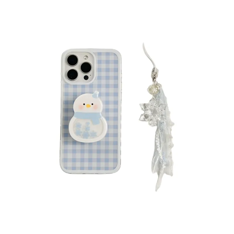 Wei Xin Acrylic Material Blue Plaid Stand Pendant Phone Cases Compatible With IPhone 16/15 Pro Max/Apple 13/14 Pro/Max-1