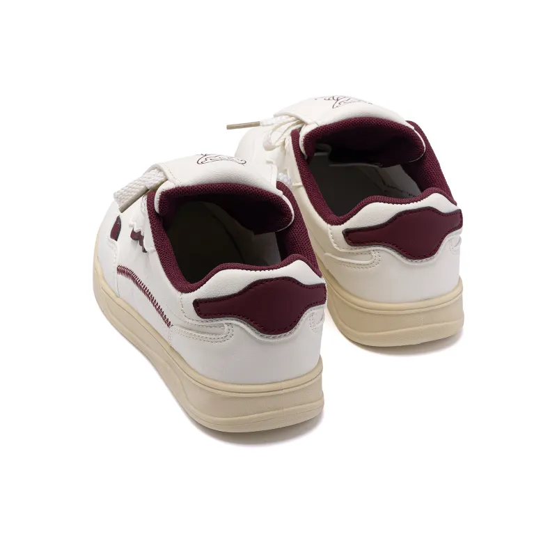 HUANQIU Anti Slip Wear Resistant Low Top Skateboard Shoes Women's Beige Burgundy-5