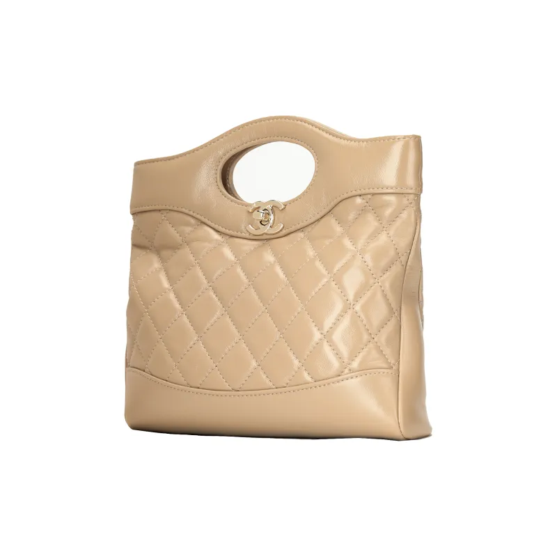 CHANEL Lambskin Chain Shoulder Bag Crossbody Bag Handbag Mini Women's Dark Beige-1
