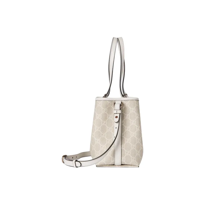 GUCCI Leather Trim Shoulder Bag Small Size Women's Beige & White-4