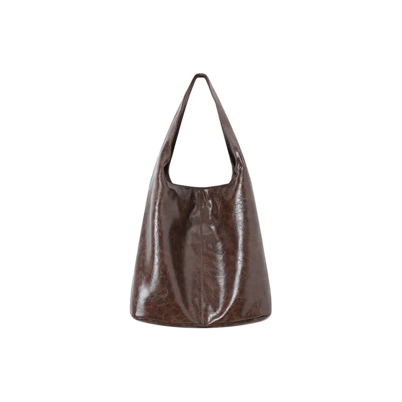 Crying Center PU Shoulder Bag Medium Large Unisex Brown/Red/Black-15