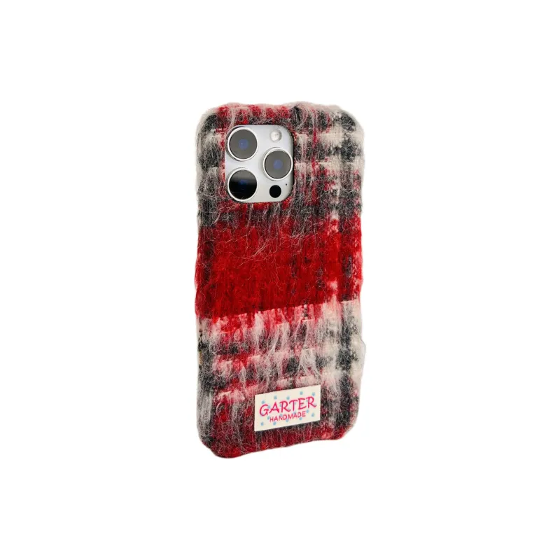 Wei Xin Plush Material Flannelette Plaid Lanyard Phone Cases Compatible With IPhone 16/15 Pro Max/Apple 13/14 Pro/Max-18