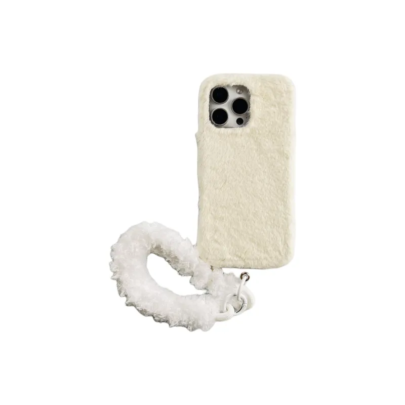 Wei Xin Plush Material Solid Color Plush Lanyard Phone Cases Compatible With IPhone 16/15 Pro Max/Apple 13/14 Pro/Max-0