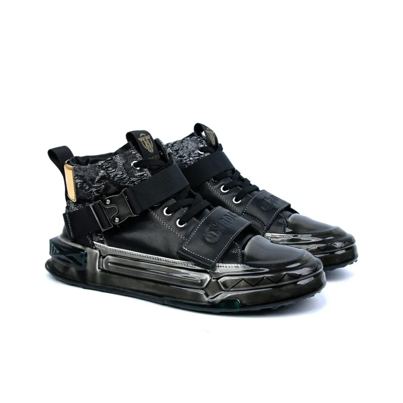 Paladin Height Increasing Wear Resistant Slip Resistant High Top Skateboard Shoes Men's Black-2
