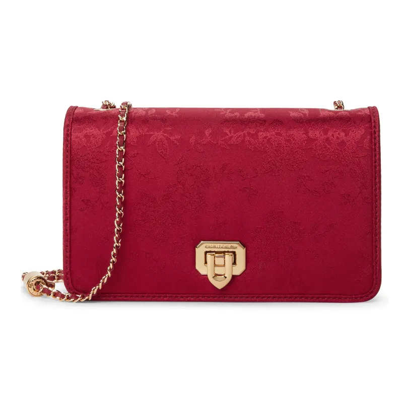 CHARLES&KEITH PU Laminated Textile Crossbody Bag Small Size Women's Black/Cream Milk White/Crimson Red Crimson-10