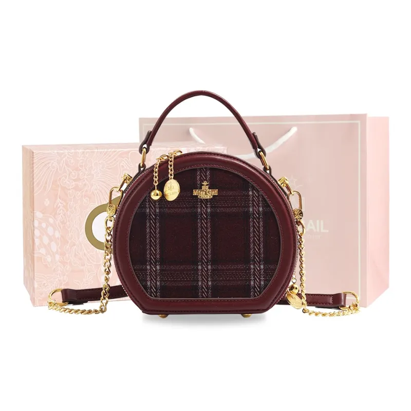 MISS GAIL Synthetic Leather Shoulder Bag Crossbody Bag Handbag Regular Women's Plaid Red-7