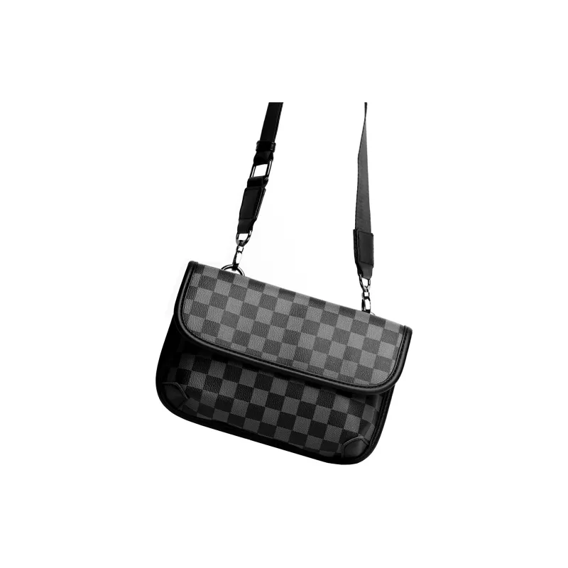 KONADCT PU Shoulder Bag, Crossbody Bag Regular Unisex Khaki/Checkered Black/Monogram/Gray/Woven Black-16