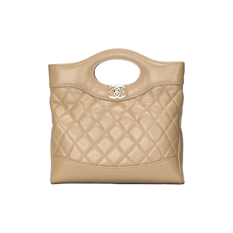 CHANEL Lambskin Chain Shoulder Bag Crossbody Bag Handbag Mini Women's Dark Beige-0
