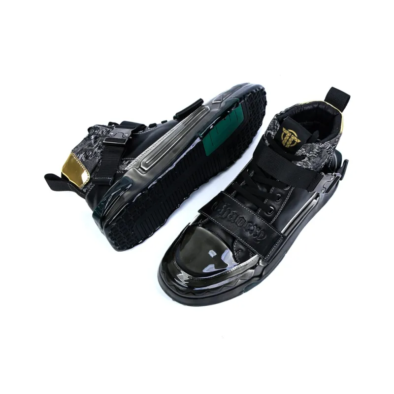 Paladin Height Increasing Wear Resistant Slip Resistant High Top Skateboard Shoes Men's Black-4
