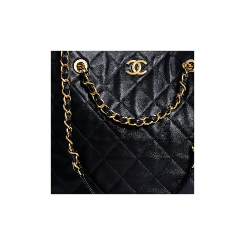 CHANEL Leather Crossbody Bag, Shopping Tote Tubas Women's Black-1