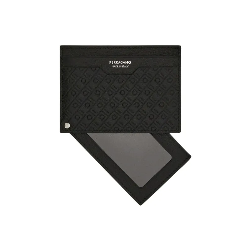 FERRAGAMO Cow Leather Card Holder Men's Black-3