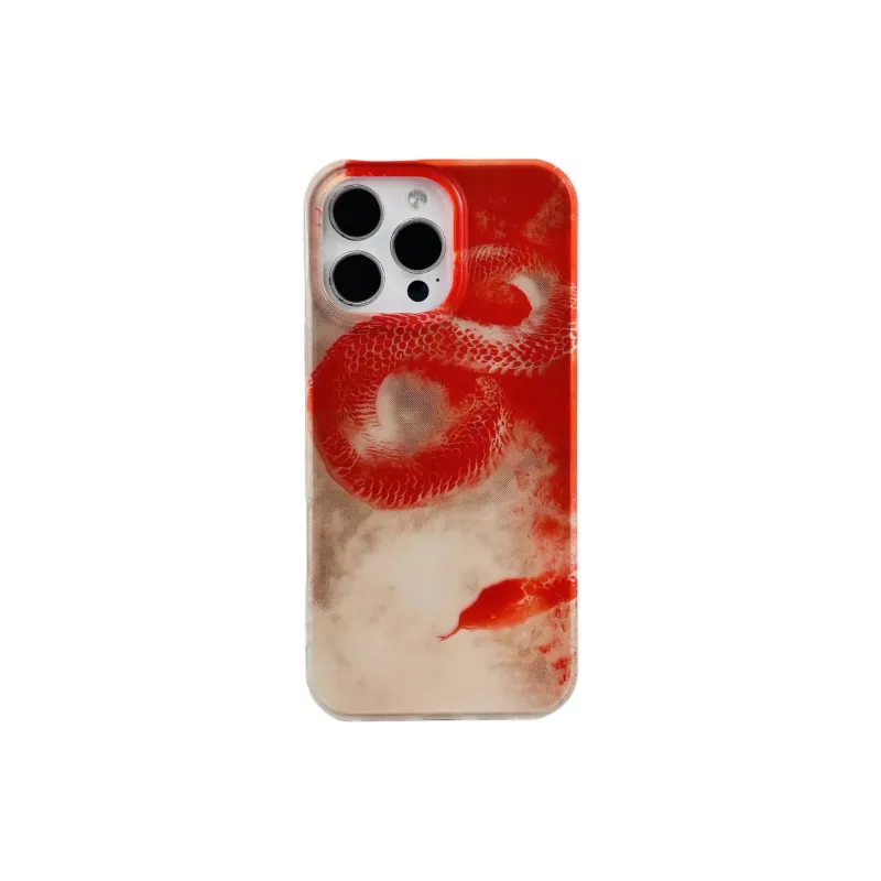 Sopi Acrylic Material Frosted Red Snake Phone Cases Compatible With IPhone 16/15 Pro Max/Apple 13/14 Pro/Max-0