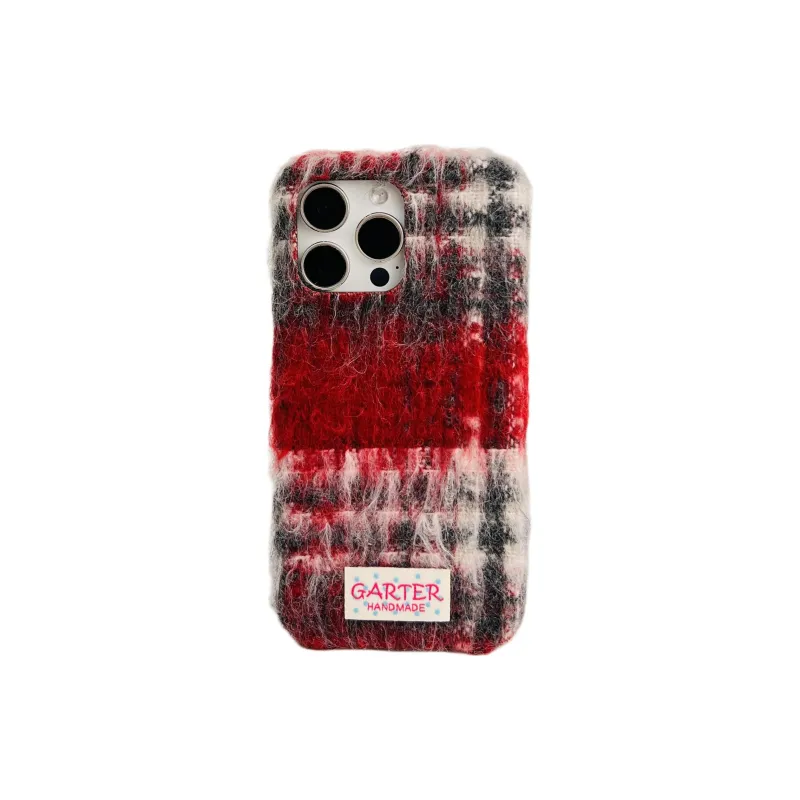 Wei Xin Plush Material Flannelette Plaid Lanyard Phone Cases Compatible With IPhone 16/15 Pro Max/Apple 13/14 Pro/Max-17