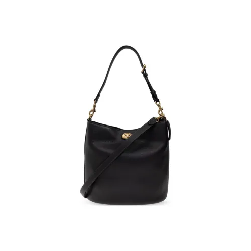 COACH Leather Bucket Bag, Shoulder Bag Medium Large Women's Black