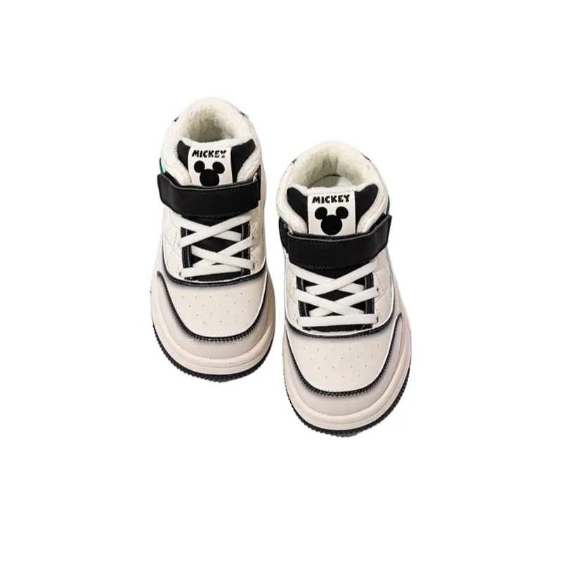 Disney Mickey Series Slip-Resistant Warm High-Top Kids' Skateboarding Shoes Beige Black Kids'-3