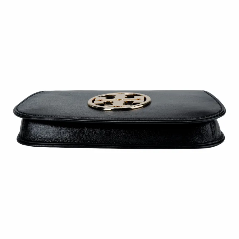 TORY BURCH Leather One Shoulder Crossbody Clutches Women's Black-3