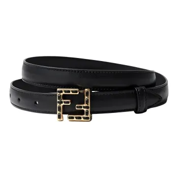 FENDI Calfskin Leather Belts Men's Black Width  2CM