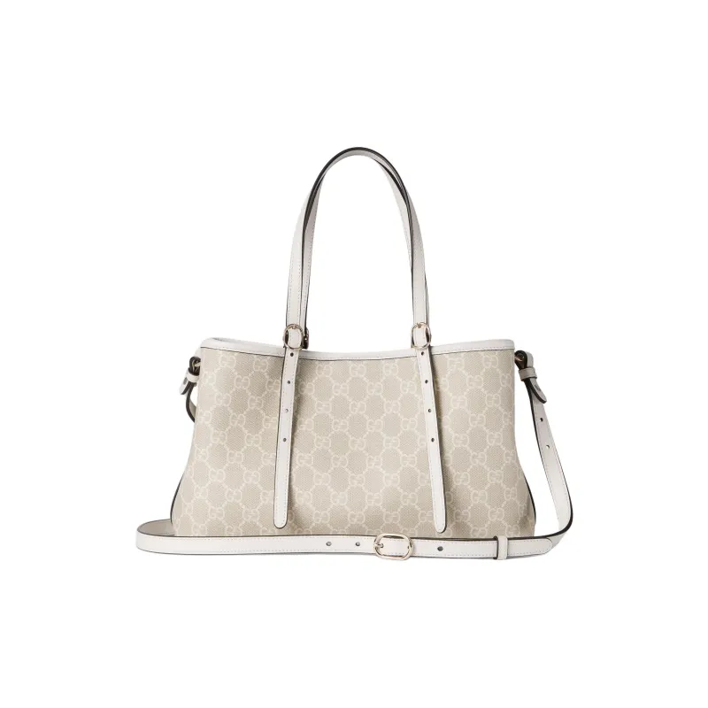 GUCCI Leather Trim Shoulder Bag Small Size Women's Beige & White-3