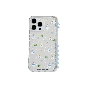 Wei Xin Leather Material Blue Line Snowman Phone Cases Compatible With IPhone 16/15 Pro Max/Apple 13/14 Pro/Max