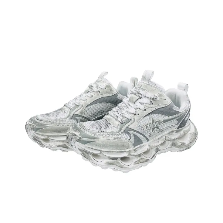 QIANJIN Shock Absorbers With Slip Resistant And Abrasion Resistant Properties Low Top Chunky Sneakers Unisex White-1