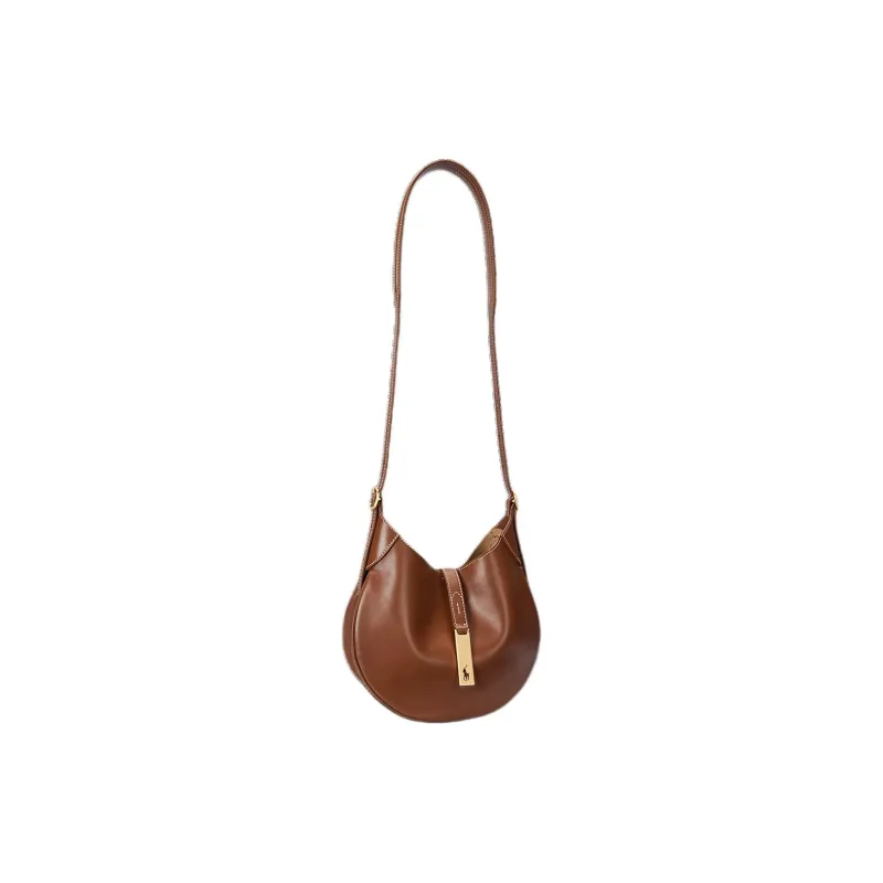 Polo Ralph Lauren Polo ID Cow Leather Shoulder Bag Trumpets Women's Brown-1