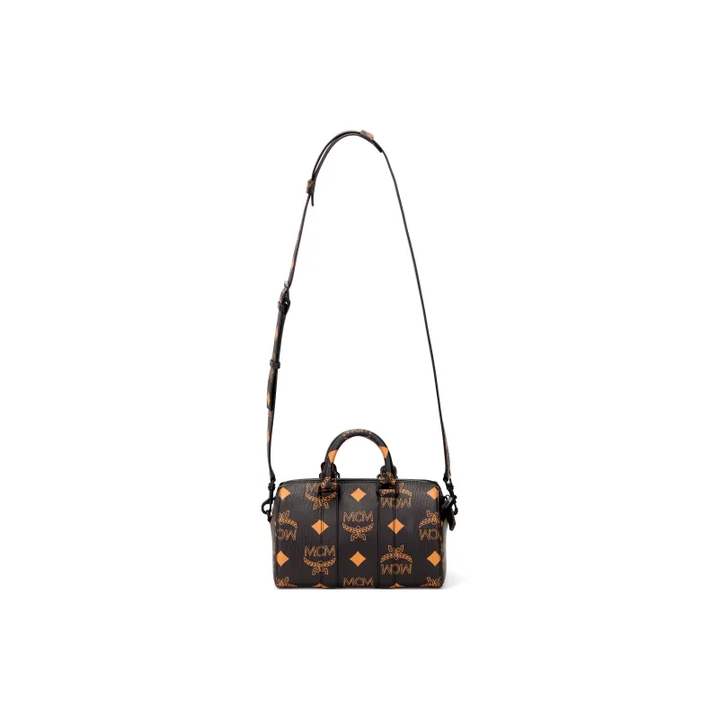 MCM Aren Coated Canvas Boston Bag Crossbody Bags Handbags Small Size Women's Black-1