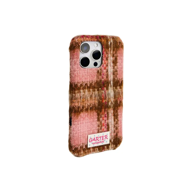 Wei Xin Plush Material Flannelette Plaid Lanyard Phone Cases Compatible With IPhone 16/15 Pro Max/Apple 13/14 Pro/Max-4