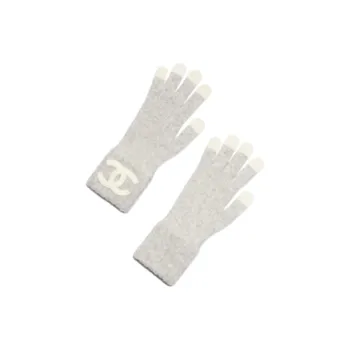CHANEL Cashmere Knit Gloves Unisex White