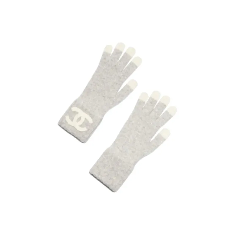 CHANEL Cashmere Knit Gloves Unisex White-0