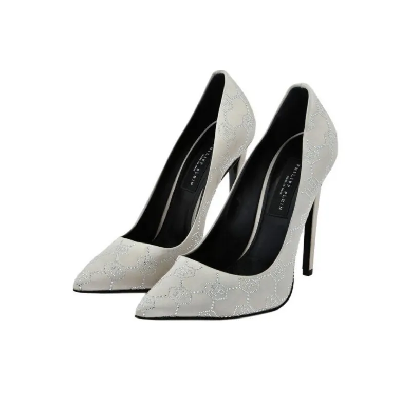 PHILIPP PLEIN Decollete Monogram Strass Slim Heel High Heels 12cm Women's Silver-3