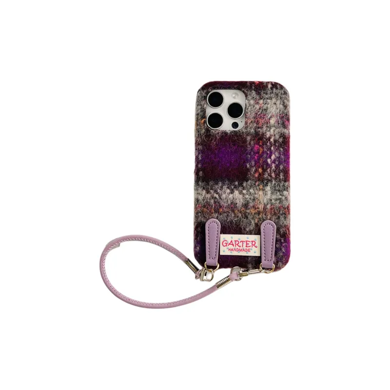 Wei Xin Plush Material Flannelette Plaid Lanyard Phone Cases Compatible With IPhone 16/15 Pro Max/Apple 13/14 Pro/Max-28