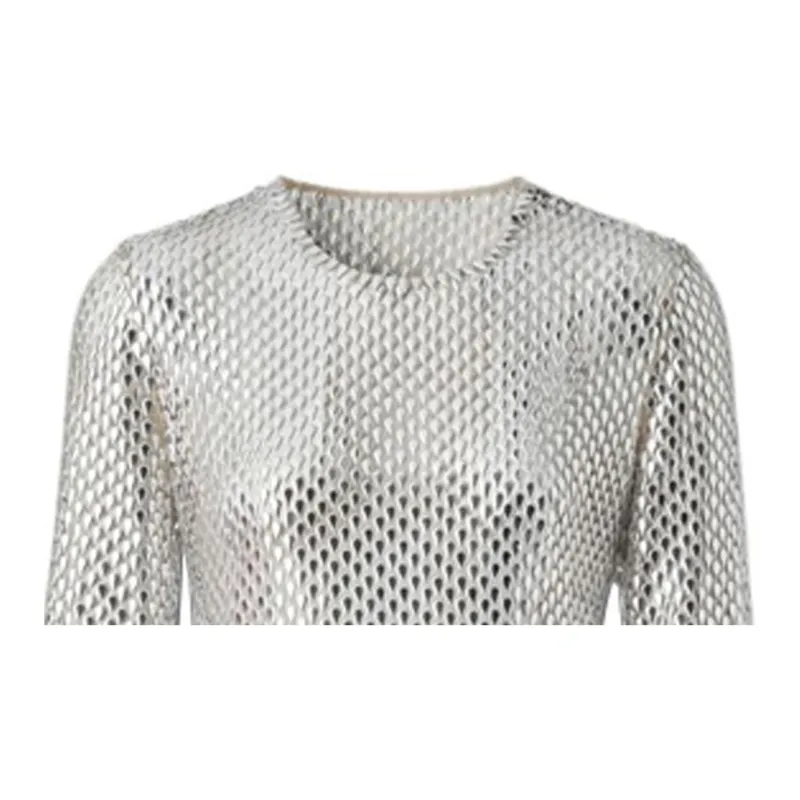 Burberry Metallic Paillette Embellished Mesh Top 'Silver'-4