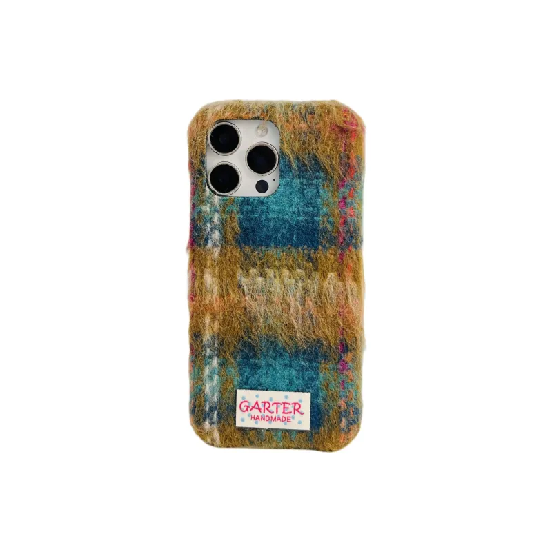 Wei Xin Plush Material Flannelette Plaid Lanyard Phone Cases Compatible With IPhone 16/15 Pro Max/Apple 13/14 Pro/Max-24