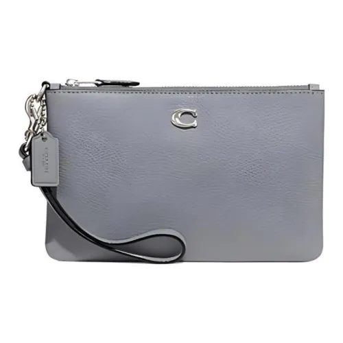 COACH Wristlet Leather Clutch Wrist Bag Small Size Women's Gray