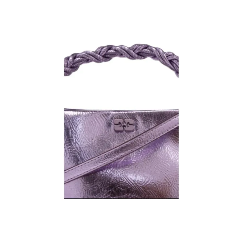 GANNI Leather Shoulder Bag Crossbody Bag Handbag Women's Purple-3