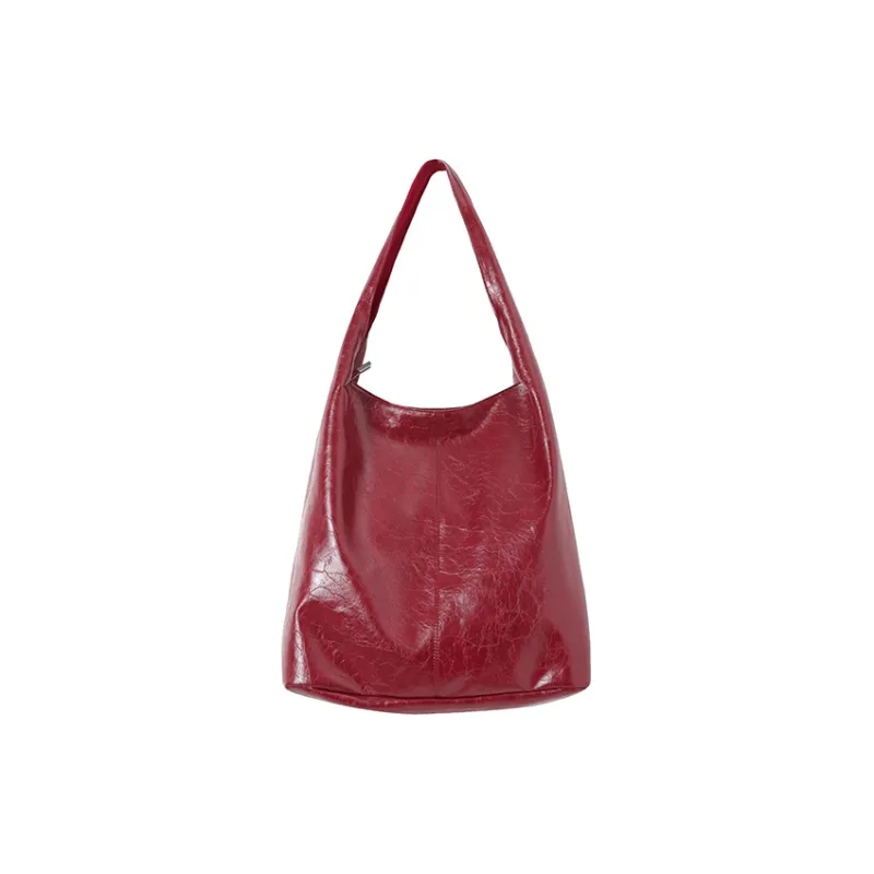 Crying Center PU Shoulder Bag Medium Large Unisex Brown/Red/Black-19