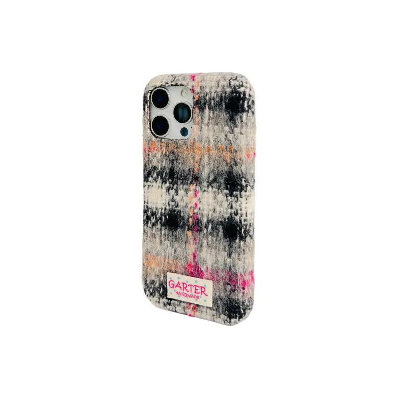 Wei Xin Plush Material Flannelette Plaid Lanyard Phone Cases Compatible With IPhone 16/15 Pro Max/Apple 13/14 Pro/Max-12