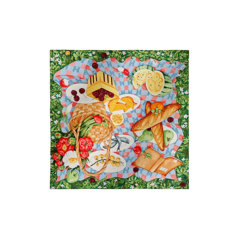 HERMES Silk Scarves Women's Sky Blue/Green/Yellow-1