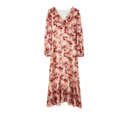 FANQIN Long Sleeved Dresses Women's Pink Base With Red Floral
