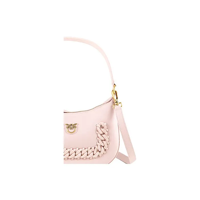 PINKO Cow Leather Bird Bag Swallow Bag Underarm Handbag, Shoulder Bag Women's Pink-2