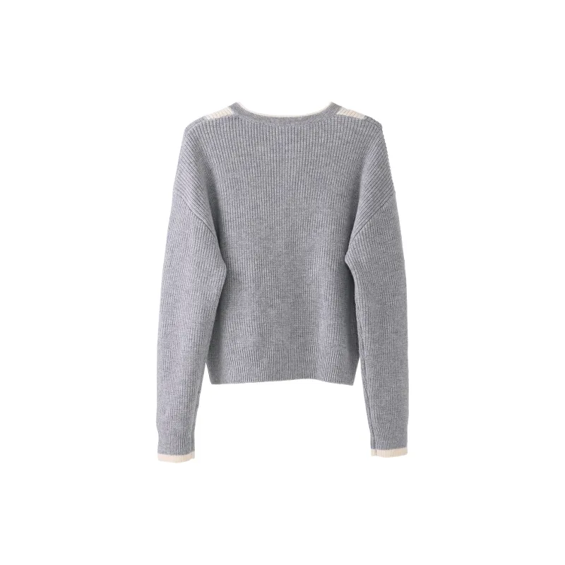 Fstudio Fall And Winter Petite Multicolor Preppy Style Knitwear Sweater Women's Gray-1