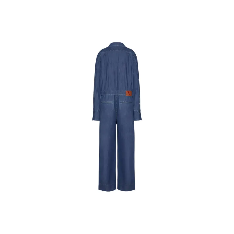 Valentino Chambray Denim Jumpsuit Women's Blue-1