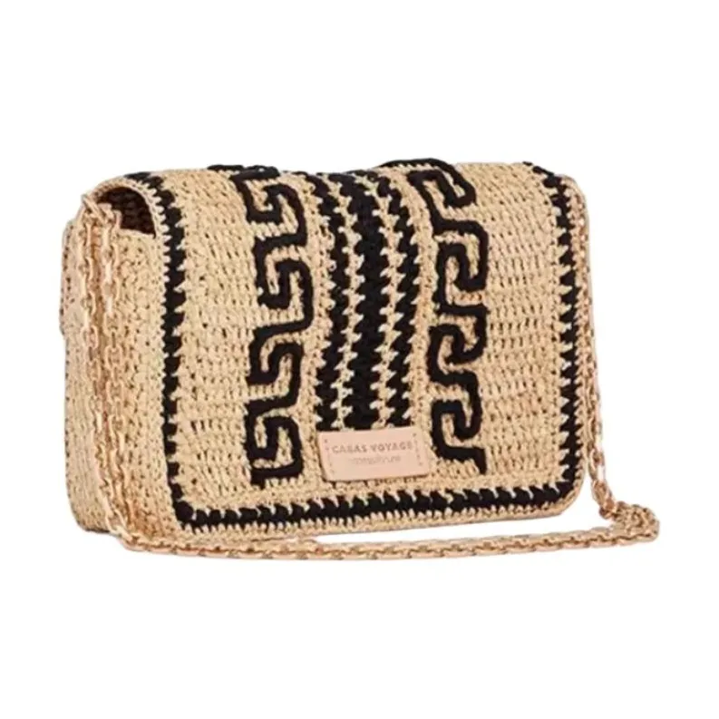 Vanessa Bruno Raffia Shoulder Bag Small Size Women's Sand & Black-1