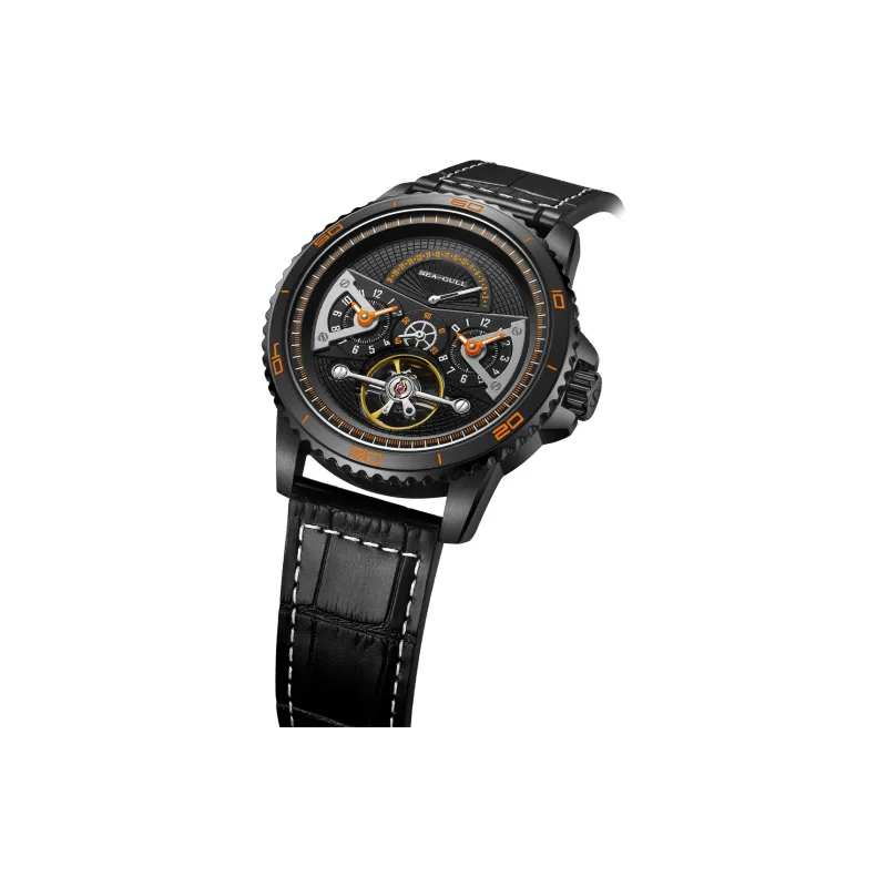 Sea Gull Automatic Mechanical Movement Cow Leather Strap Watch Men's Watches Black Dial-1