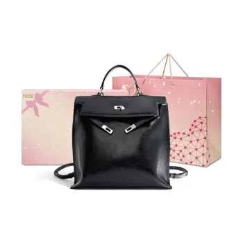 FAIRWHALE Cow Leather Backpack Regular Women's Black/Khaki
