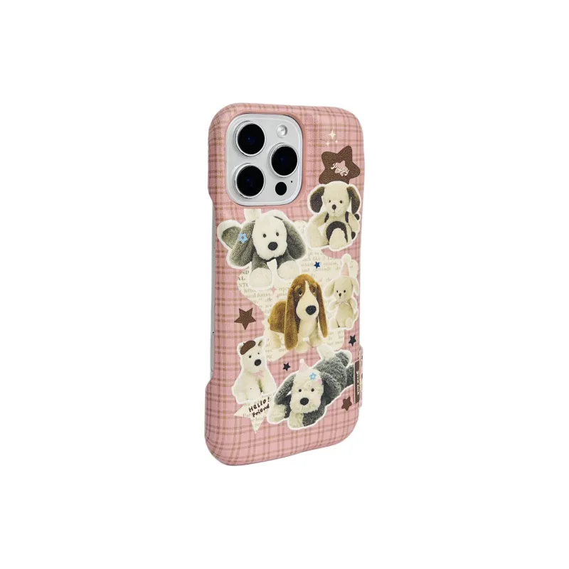 Wei Xin Acrylic Material Leather Plaid Plush Puppy Phone Cases Compatible With IPhone 16/15 Pro Max/Apple 13/14 Pro/Max-5