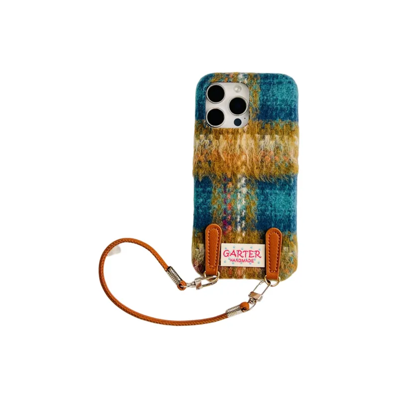 Wei Xin Plush Material Flannelette Plaid Lanyard Phone Cases Compatible With IPhone 16/15 Pro Max/Apple 13/14 Pro/Max-21