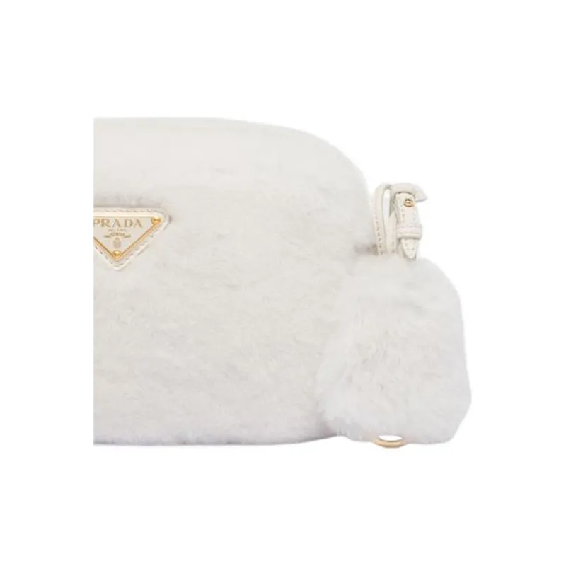 PRADA Shearling Crossbody Bag Shoulder Bag Small Size Women's White-4