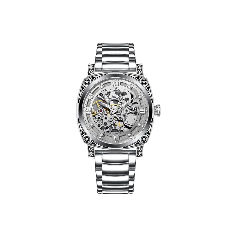 Lushika Mechanical Movement Steel Strap Watch Men's Watches Silver Dial-0